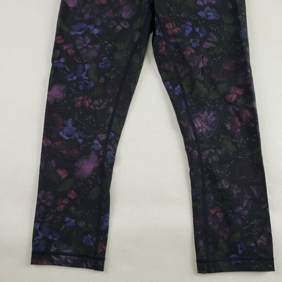 Lululemon Wunder Under Crop Legging Womens 6 Black Floral Hi Rise 21" Tight - Picture 5 of 11